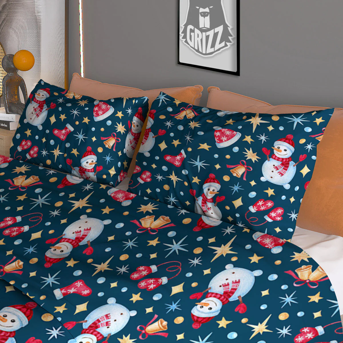 Snowman Christmas Print Pattern Duvet Cover Bedding Set - Image 3