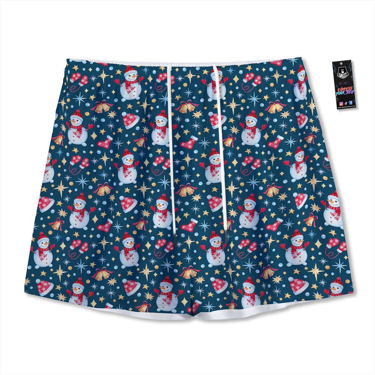 Snowman Christmas Print Pattern Mesh Shorts