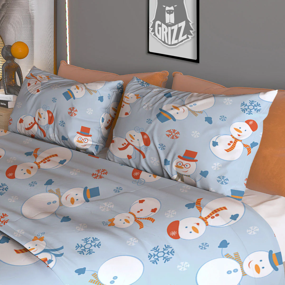 Snowman Holiday Print Pattern Duvet Cover Bedding Set - Image 3