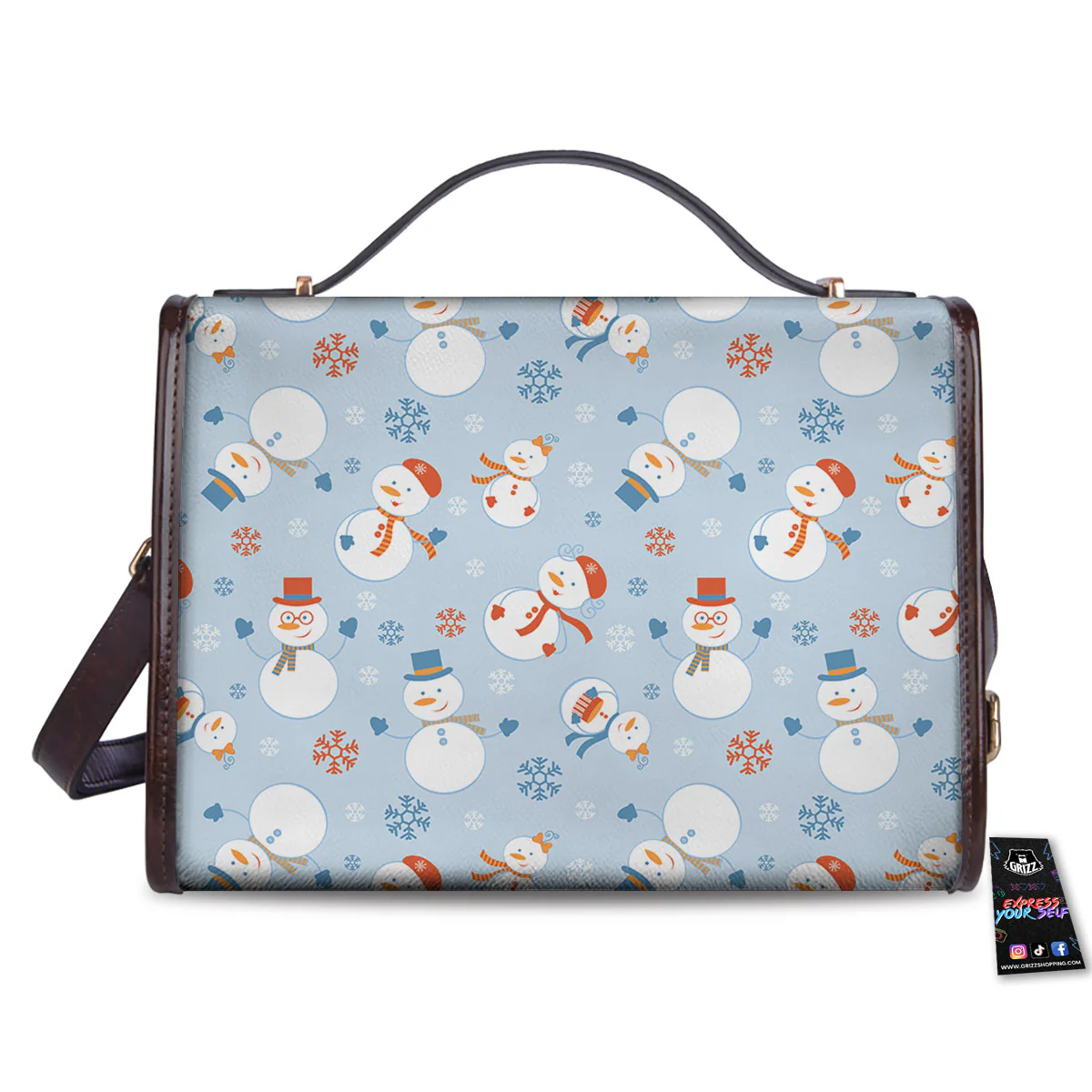 Snowman Holiday Print Pattern Women's Satchel Bag - Image 2