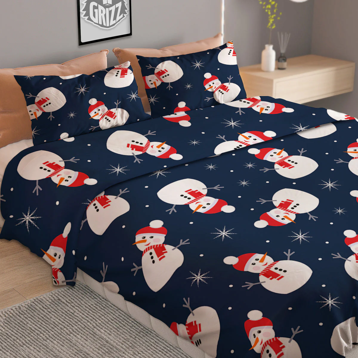 Snowman Print Pattern Duvet Cover Bedding Set - Image 2