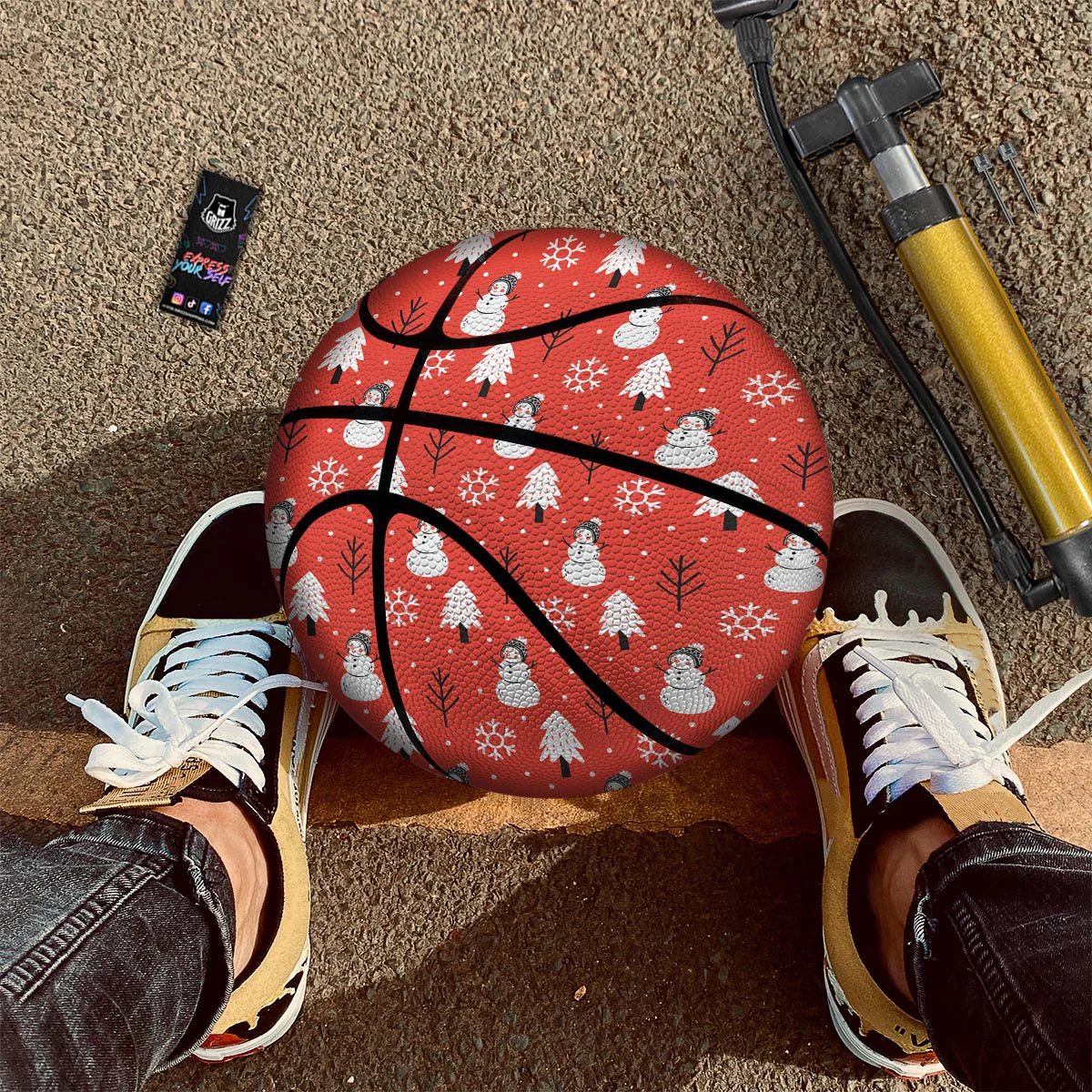 Snowman Red Print Pattern Basketball - Image 2