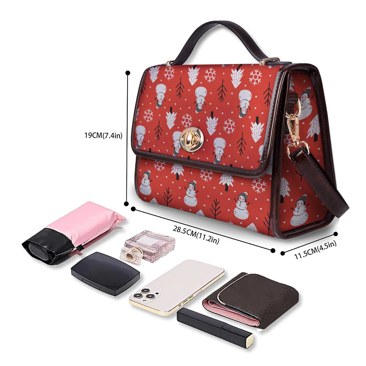 Snowman Red Print Pattern Women's Satchel Bag - Image 4