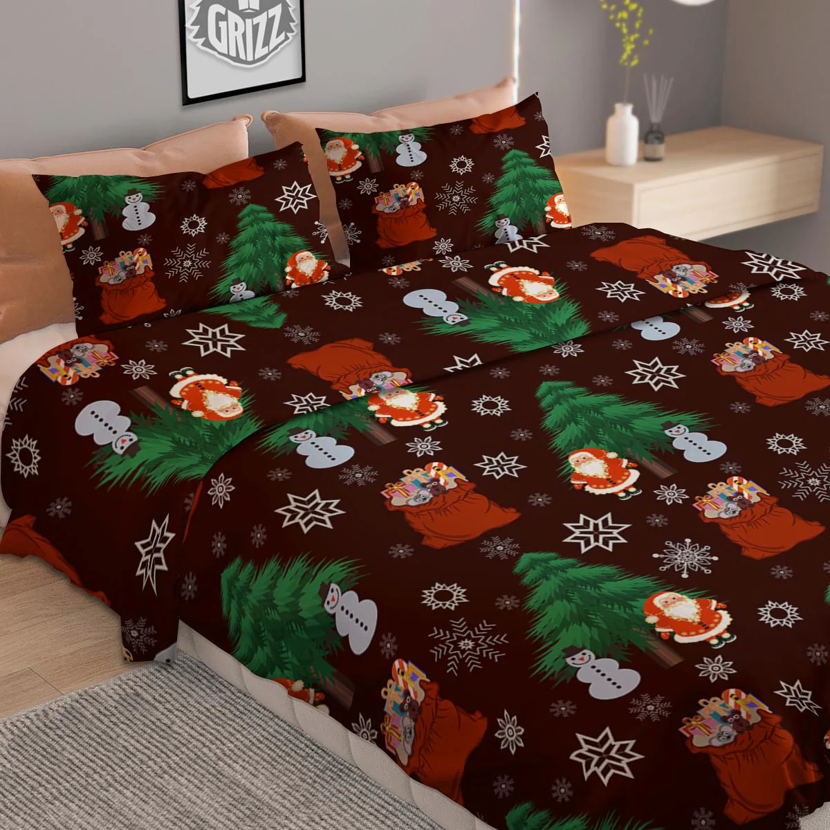 Snowman Santa Print Pattern Duvet Cover Bedding Set - Image 2
