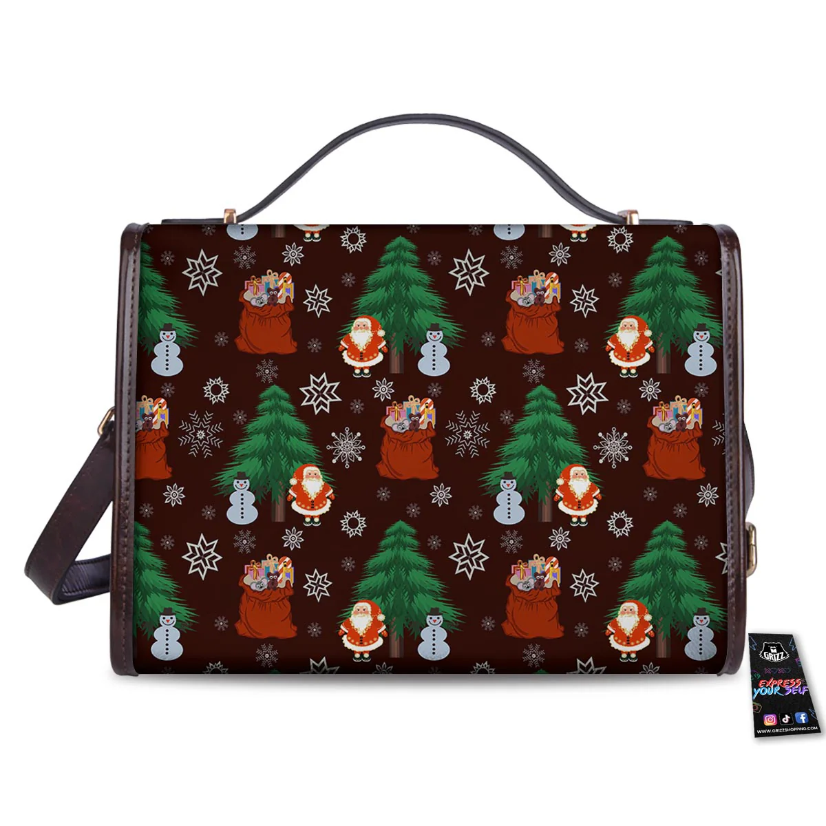 Snowman Santa Print Pattern Women's Satchel Bag - Image 2