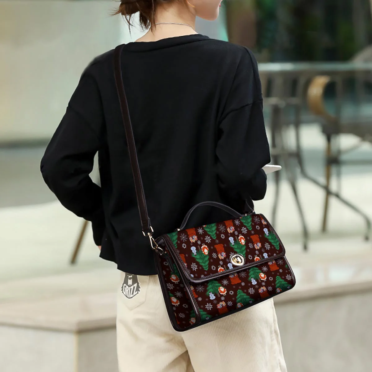 Snowman Santa Print Pattern Women's Satchel Bag - Image 3