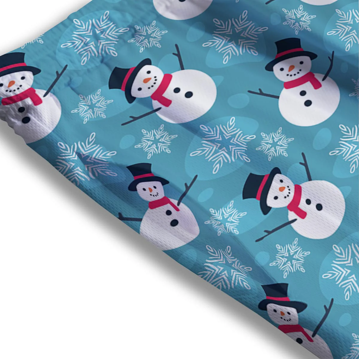 Snowman Teal Print Pattern Mesh Shorts - Image 3