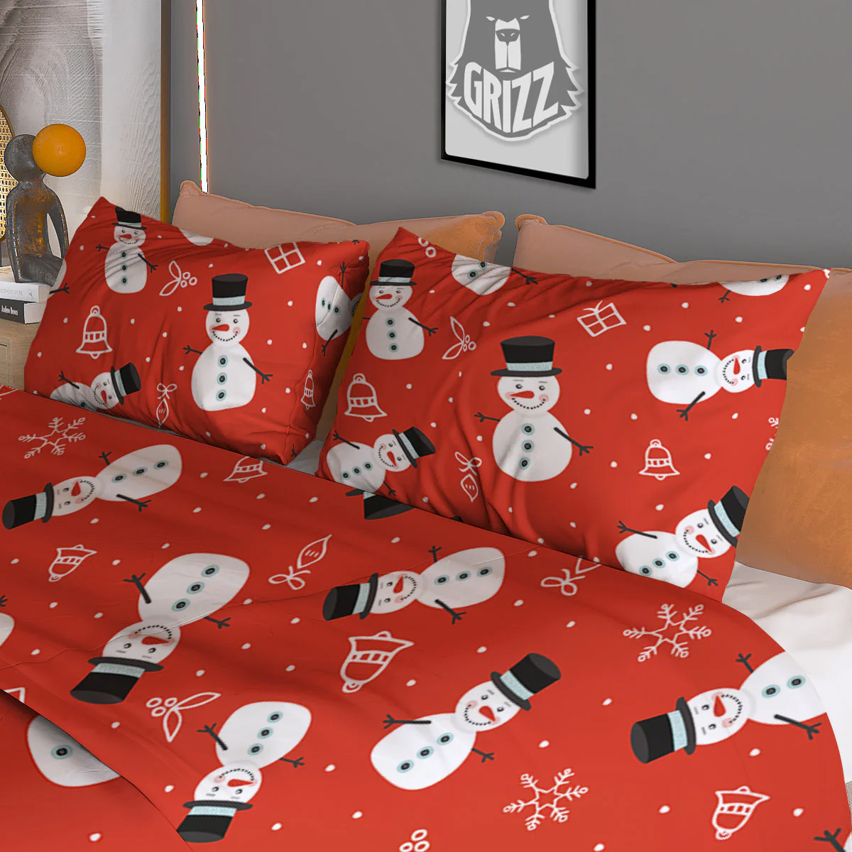 Snowman Xmas Print Pattern Duvet Cover Bedding Set - Image 3