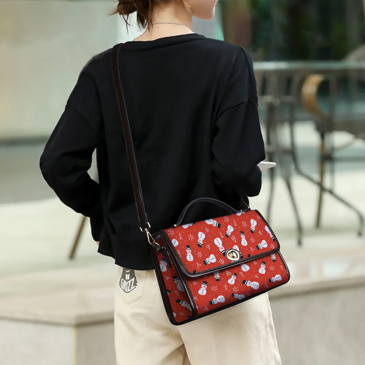Snowman Xmas Print Pattern Women's Satchel Bag - Image 3