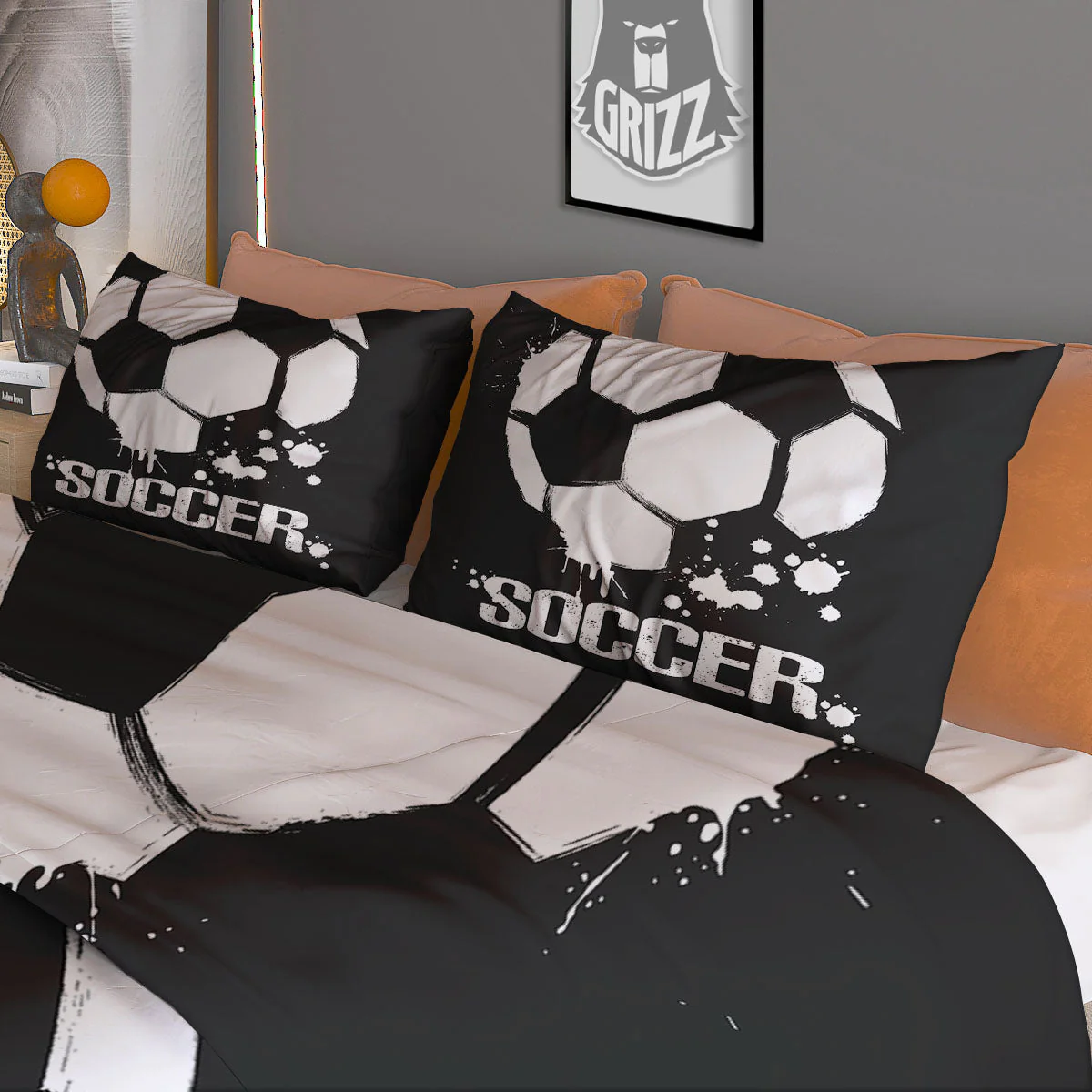 Soccer Ball White And Black Print Duvet Cover Bedding Set - Image 3