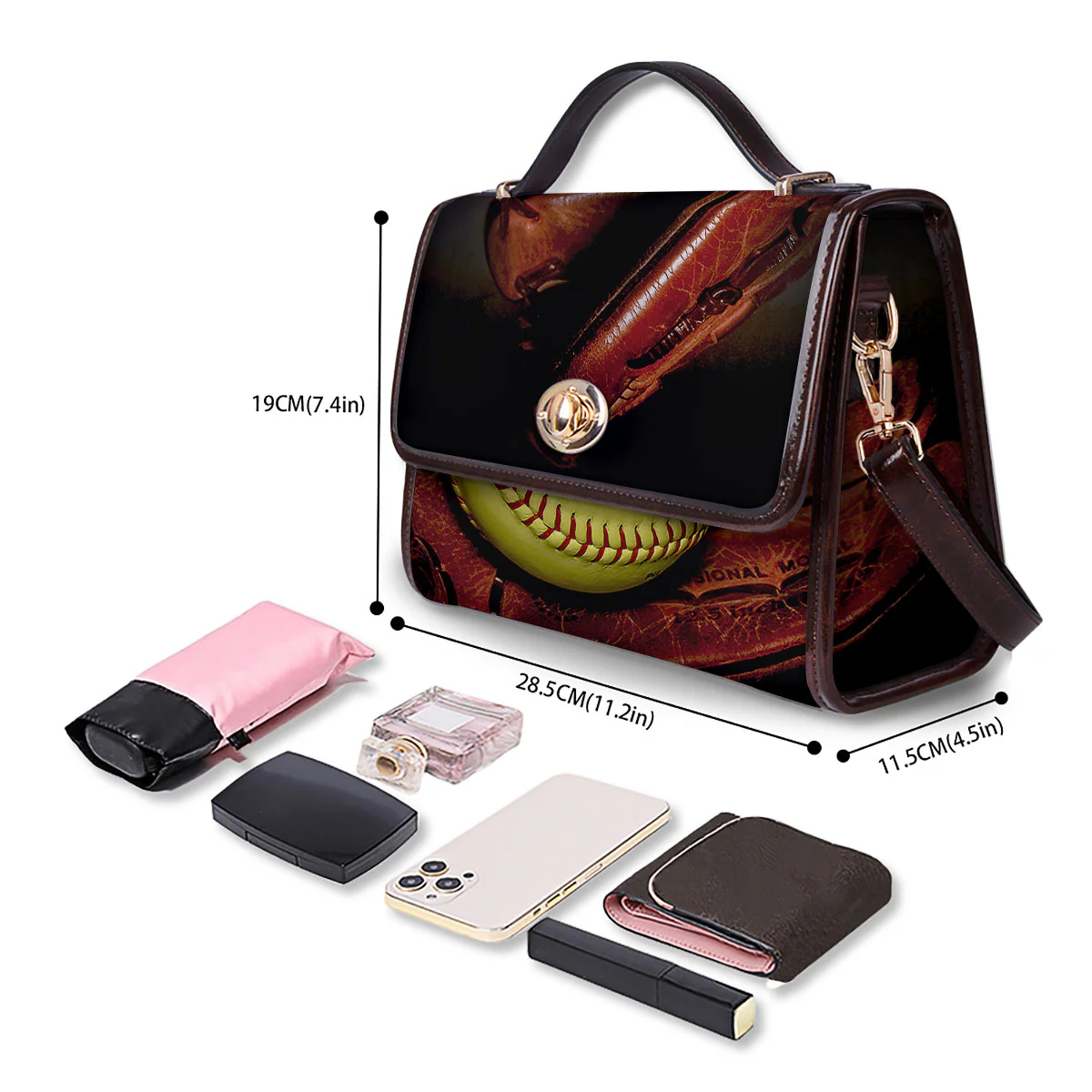 Softball Yellow Print Women's Satchel Bag - Image 4