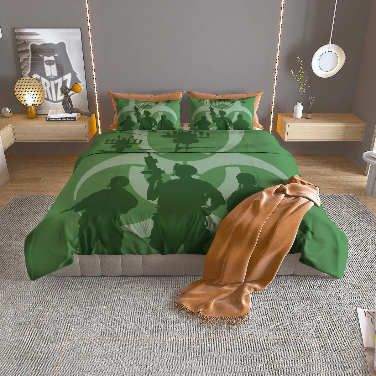 Soldiers And Biohazard Print Duvet Cover Bedding Set