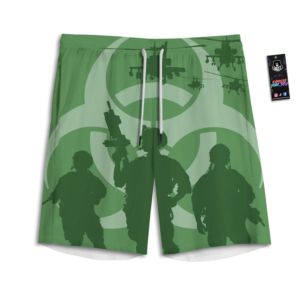 Soldiers And Biohazard Print Men's Athletic Shorts