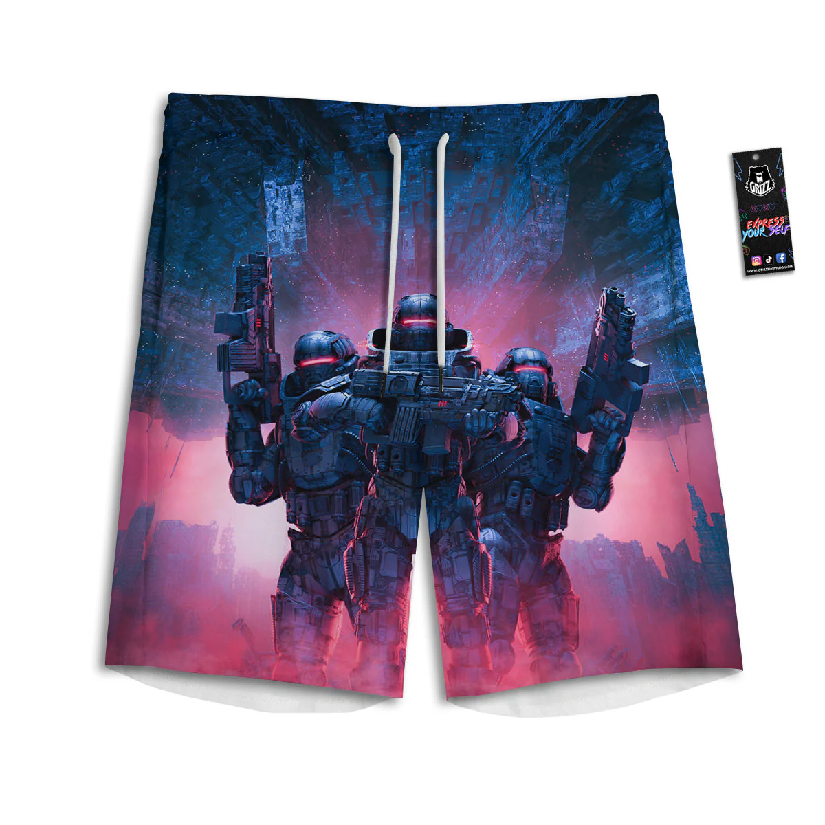 Soldiers Cyberpunk Print Men's Athletic Shorts