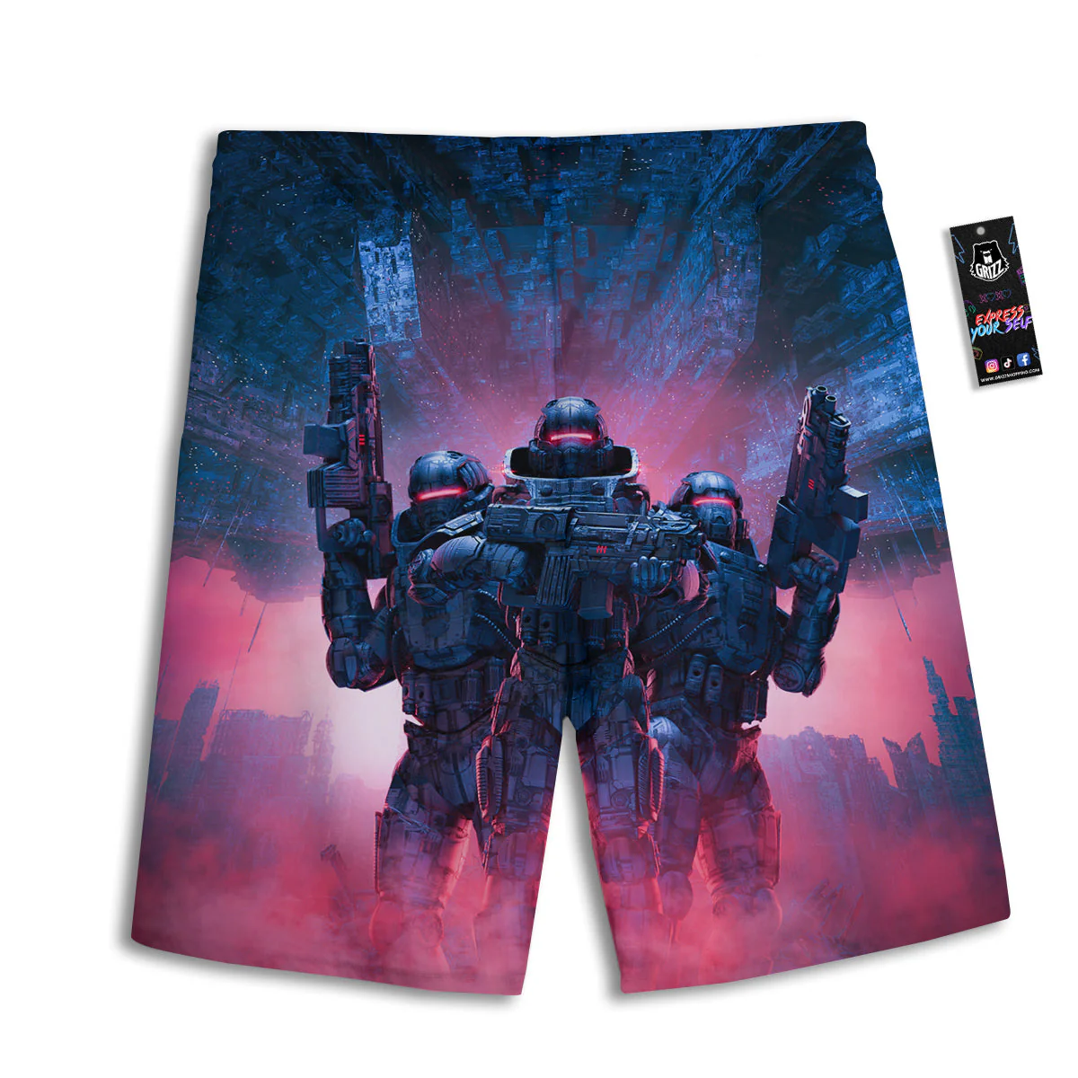 Soldiers Cyberpunk Print Men's Athletic Shorts - Image 2