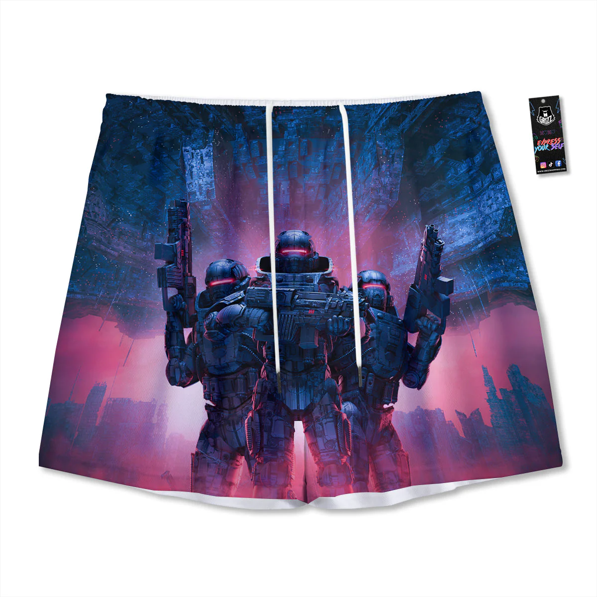 Soldiers Cyberpunk Print Mesh Shorts