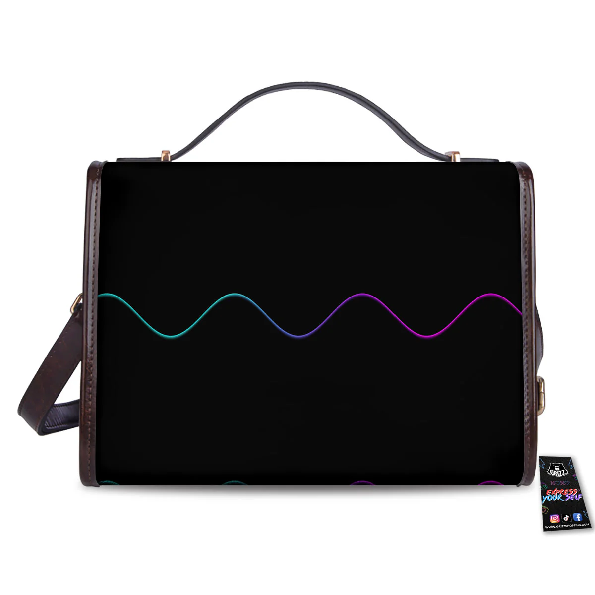 Sound Wave Teal And Purple Black Print Women's Satchel Bag - Image 2