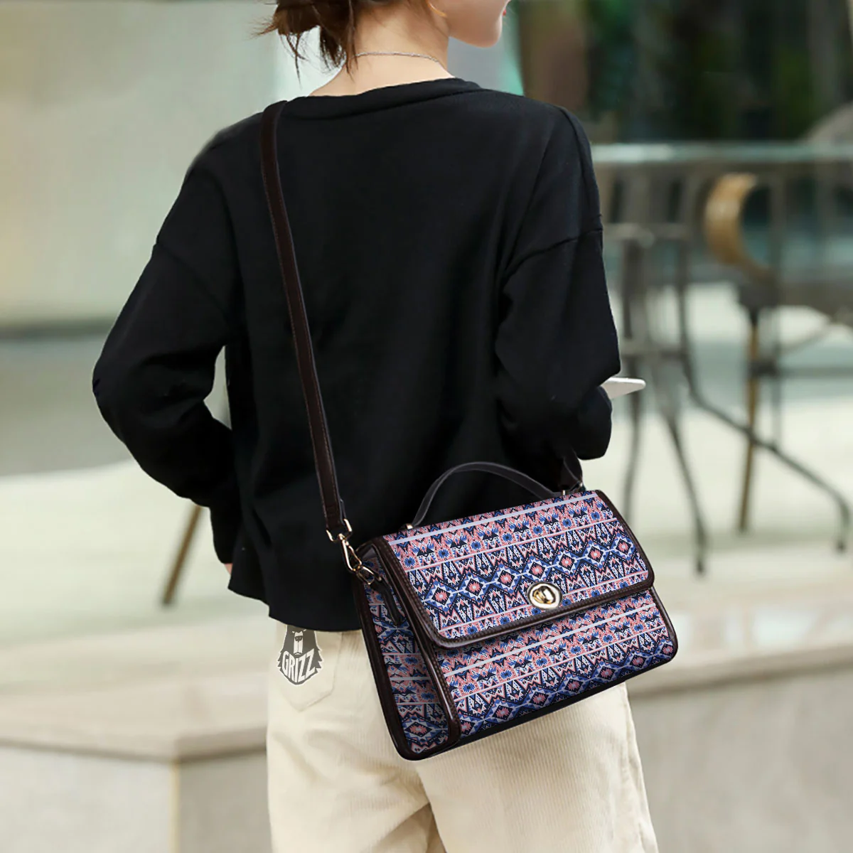 Southwestern Blue And Pink Print Pattern Women's Satchel Bag - Image 3