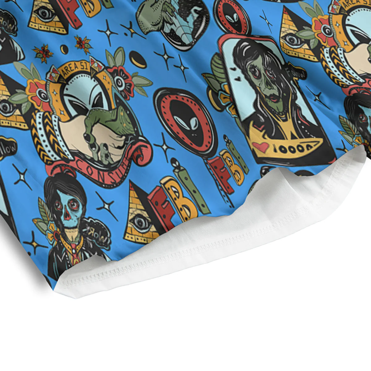 Space Alien Retro Tattoo Print Pattern Men's Athletic Shorts - Image 4
