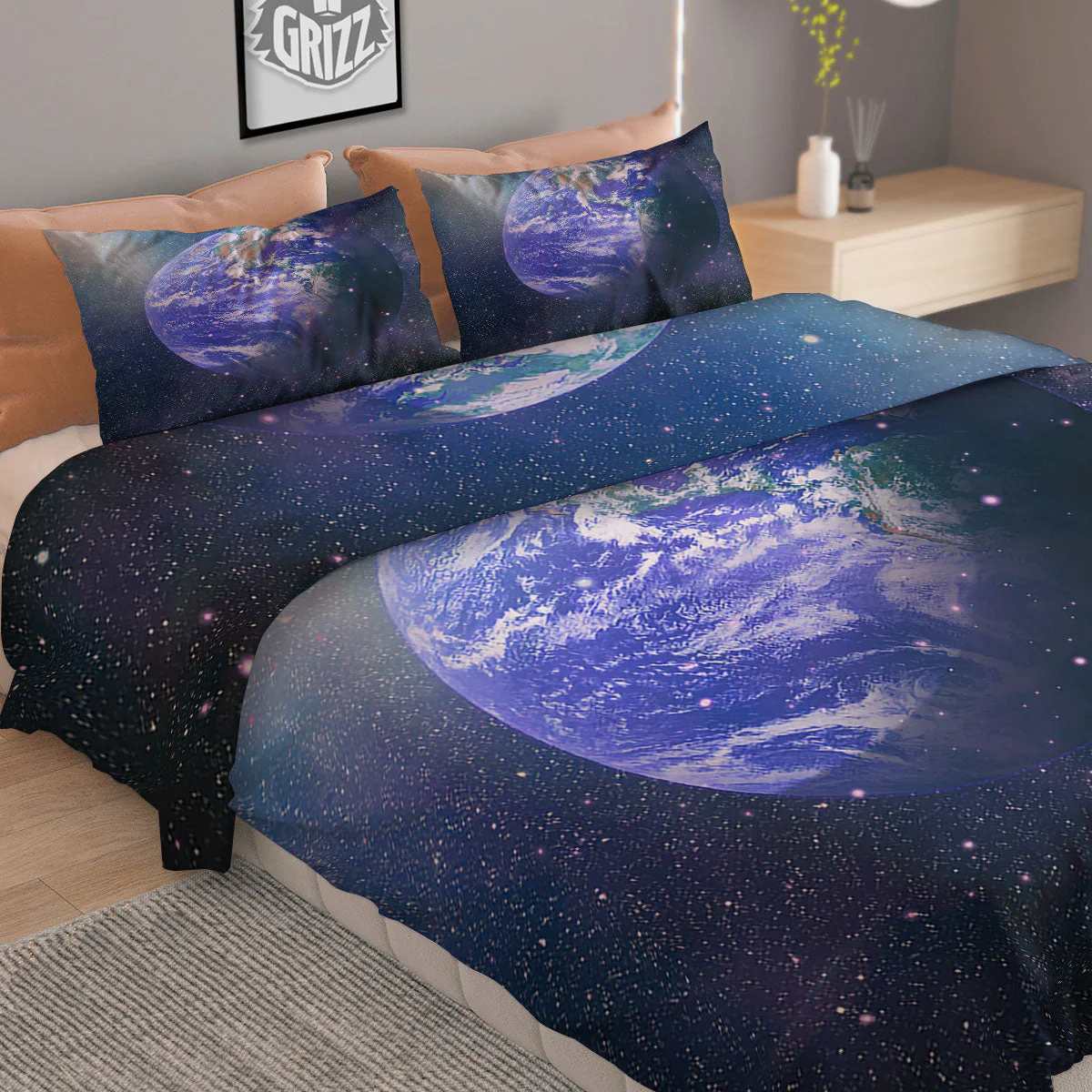 Space And Earth Print Duvet Cover Bedding Set - Image 2