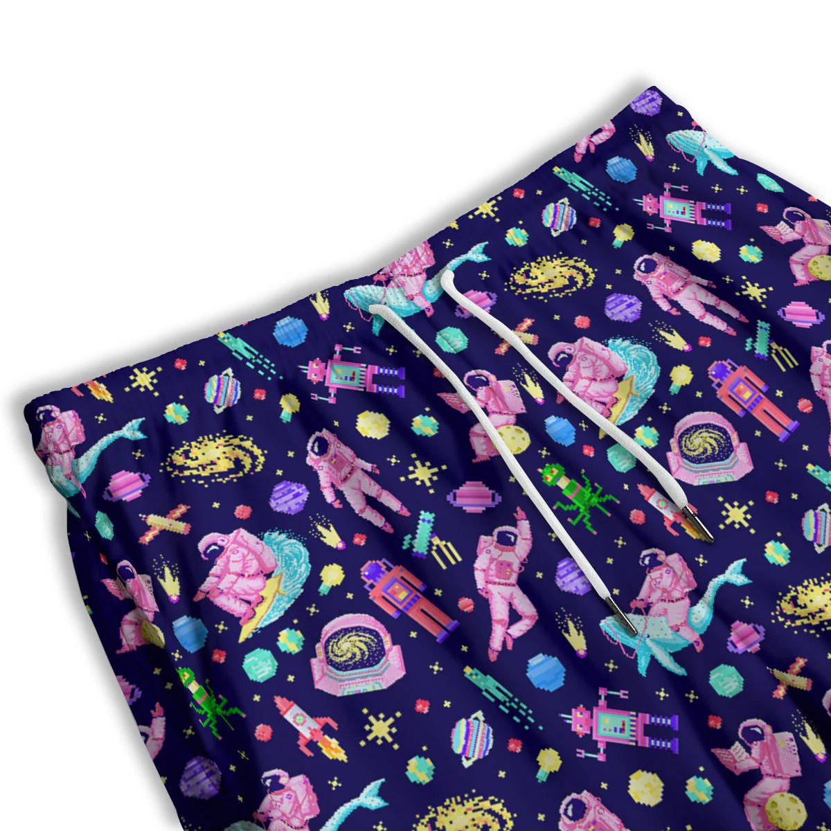 Space Astronaut 8 Bit Print Pattern Men's Athletic Shorts - Image 3