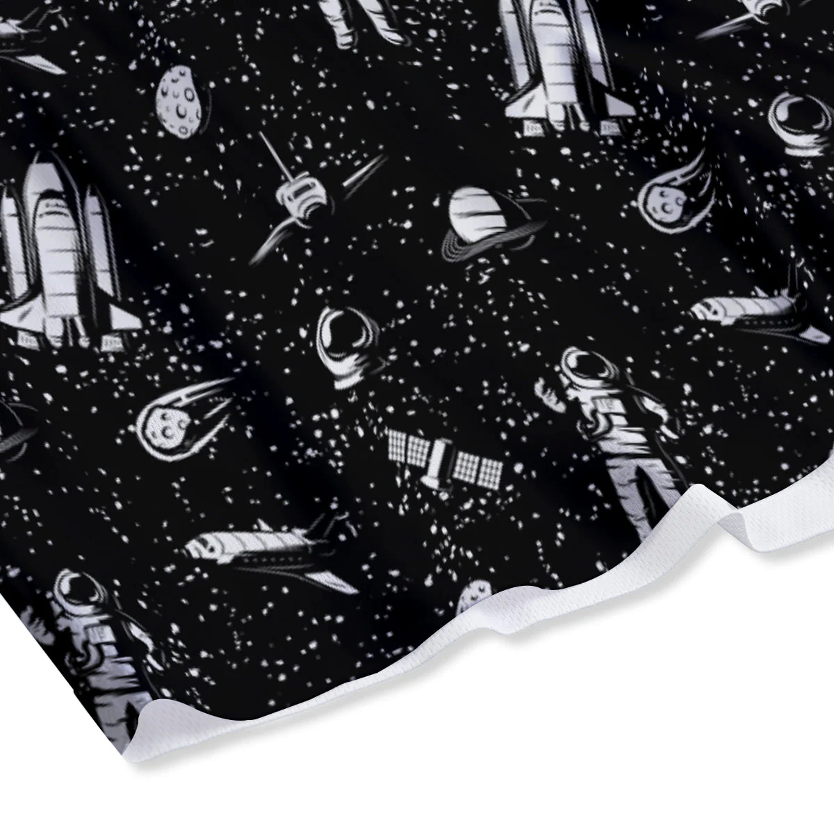 Space Astronaut Black Print Pattern Mesh Shorts - Image 4