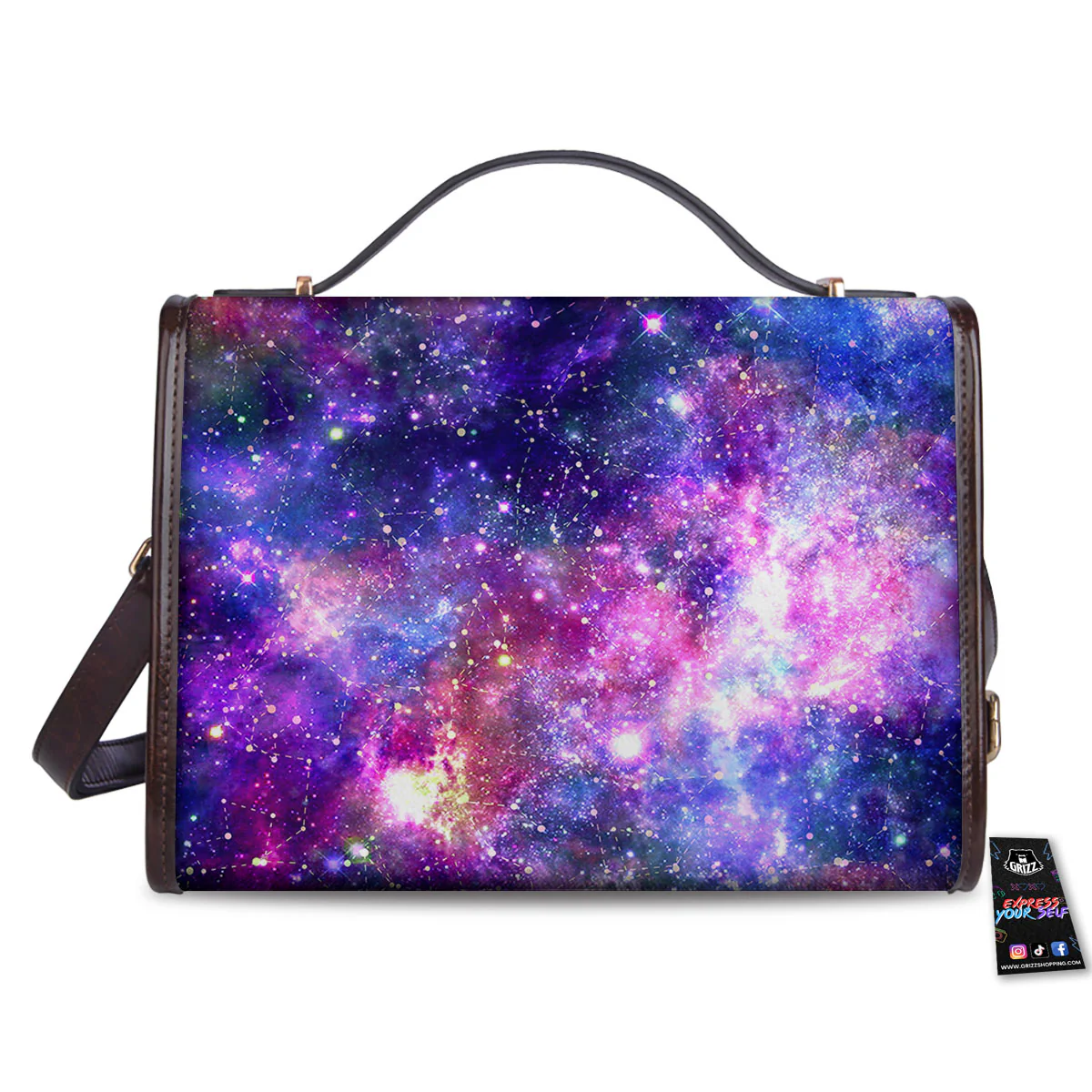 Space Blue Starfield Purple Galaxy Print Women's Satchel Bag - Image 2