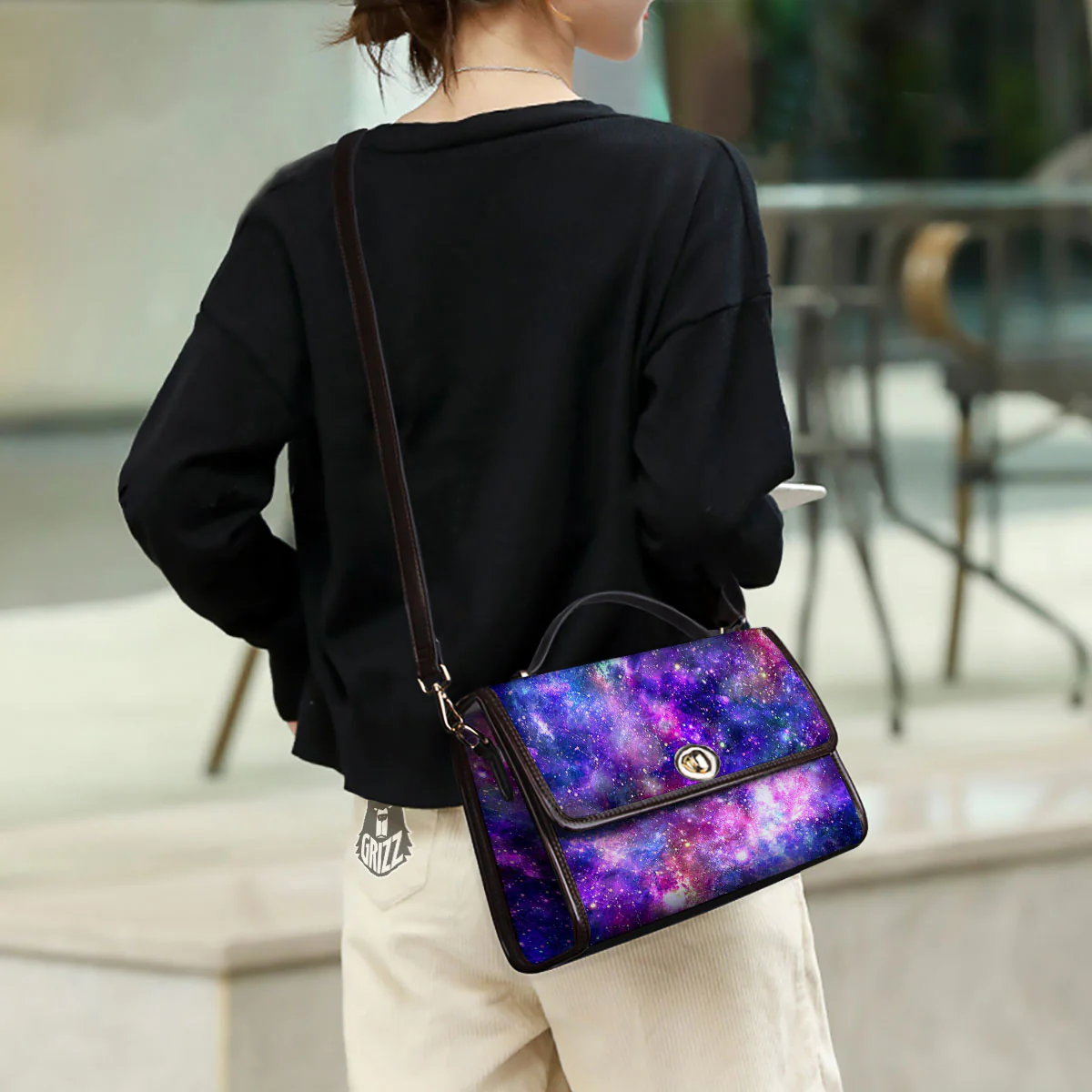 Space Blue Starfield Purple Galaxy Print Women's Satchel Bag - Image 3