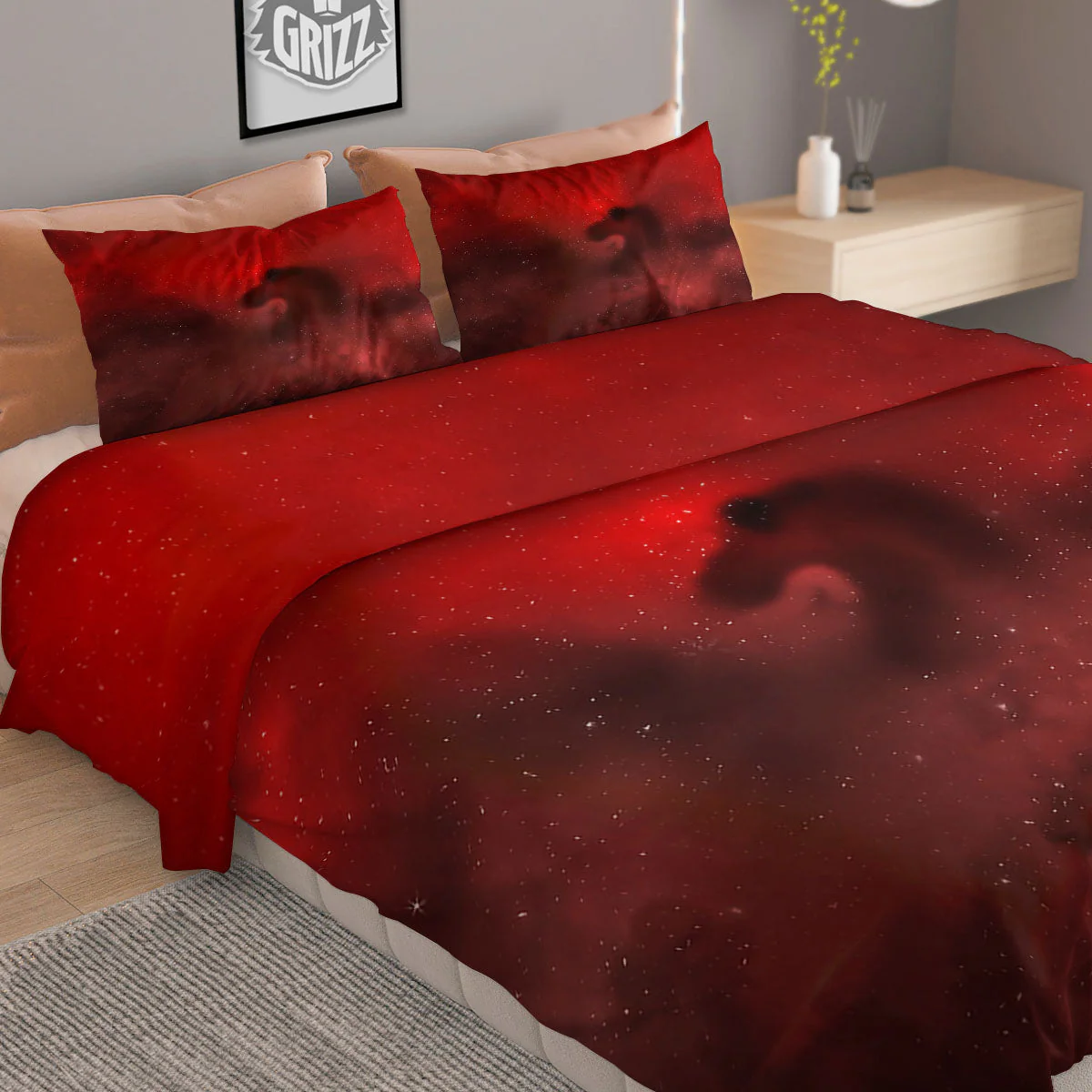Space Cloud Red Galaxy Print Duvet Cover Bedding Set - Image 2