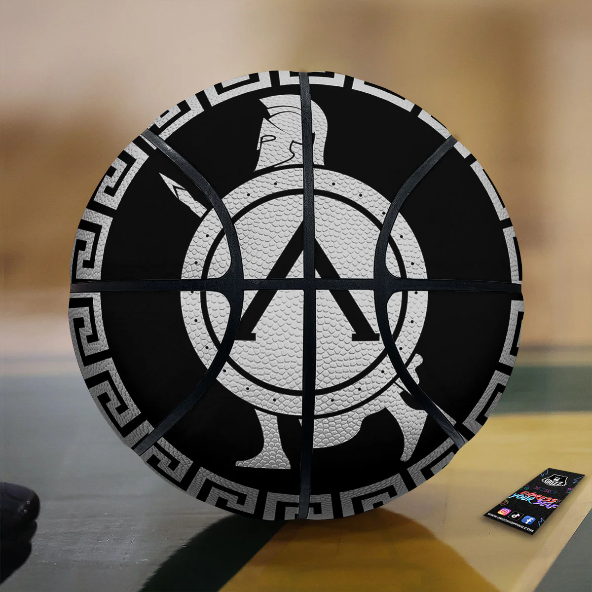 Spartan Warrior White And Black Print Basketball