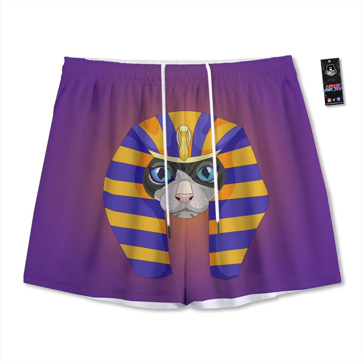 Sphynx Cat Pharaoh Print Mesh Shorts