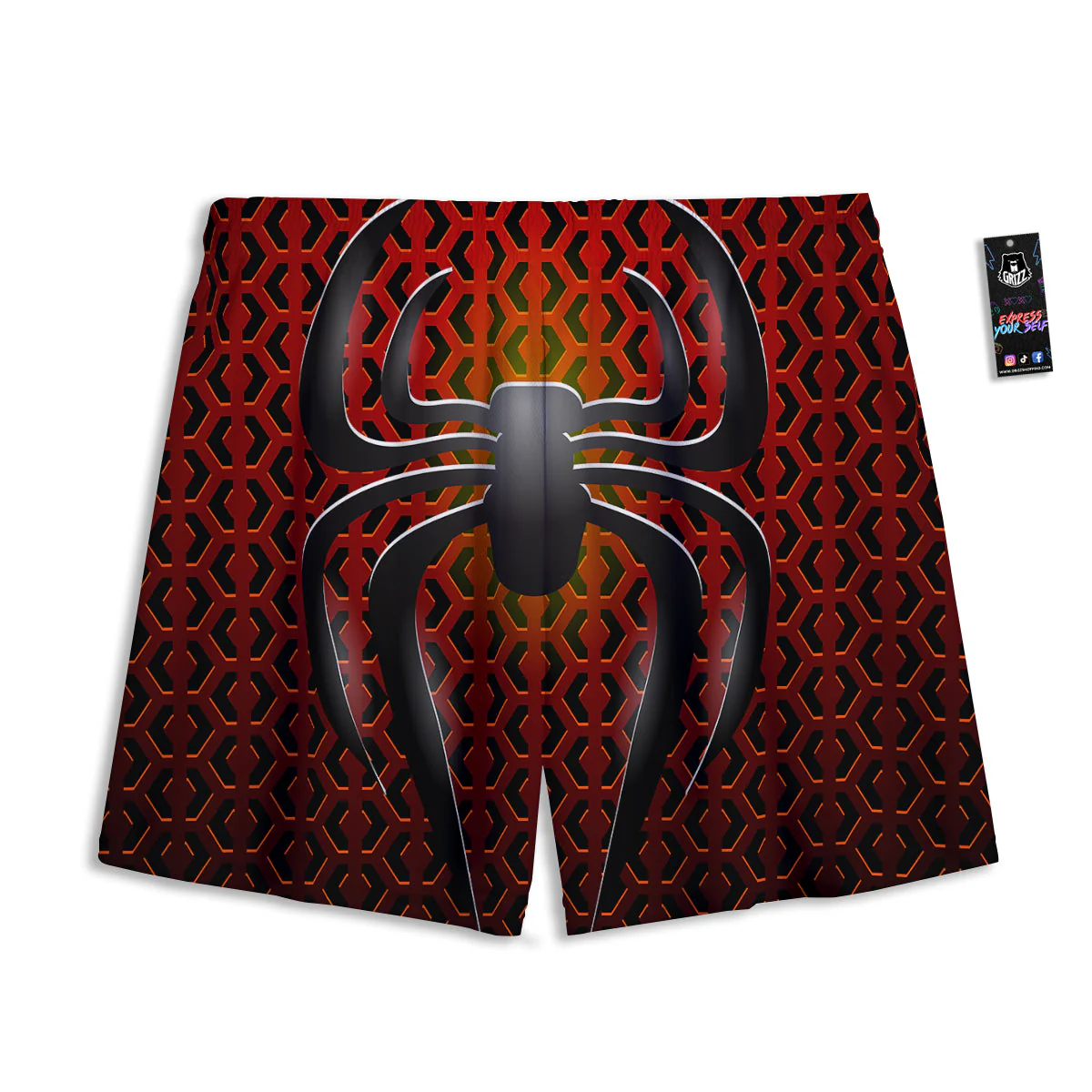 Spider Icon on Red Metal Print Mesh Shorts - Image 2