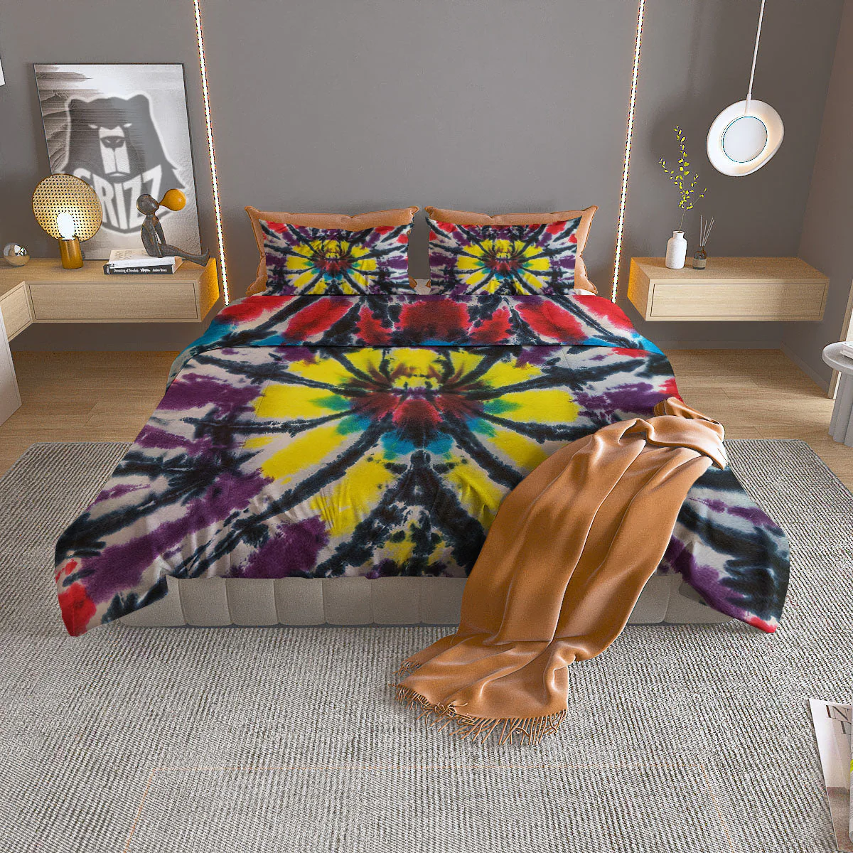 Spider Tie Dye Blue And Red Print Duvet Cover Bedding Set