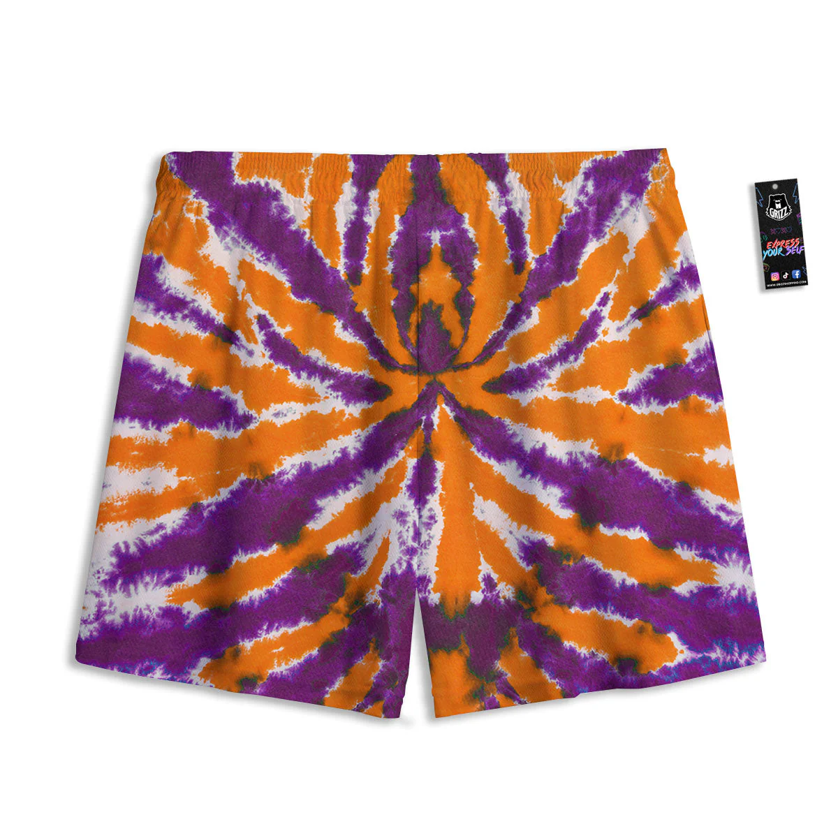Spider Tie Dye Orange And Purple Print Mesh Shorts - Image 2
