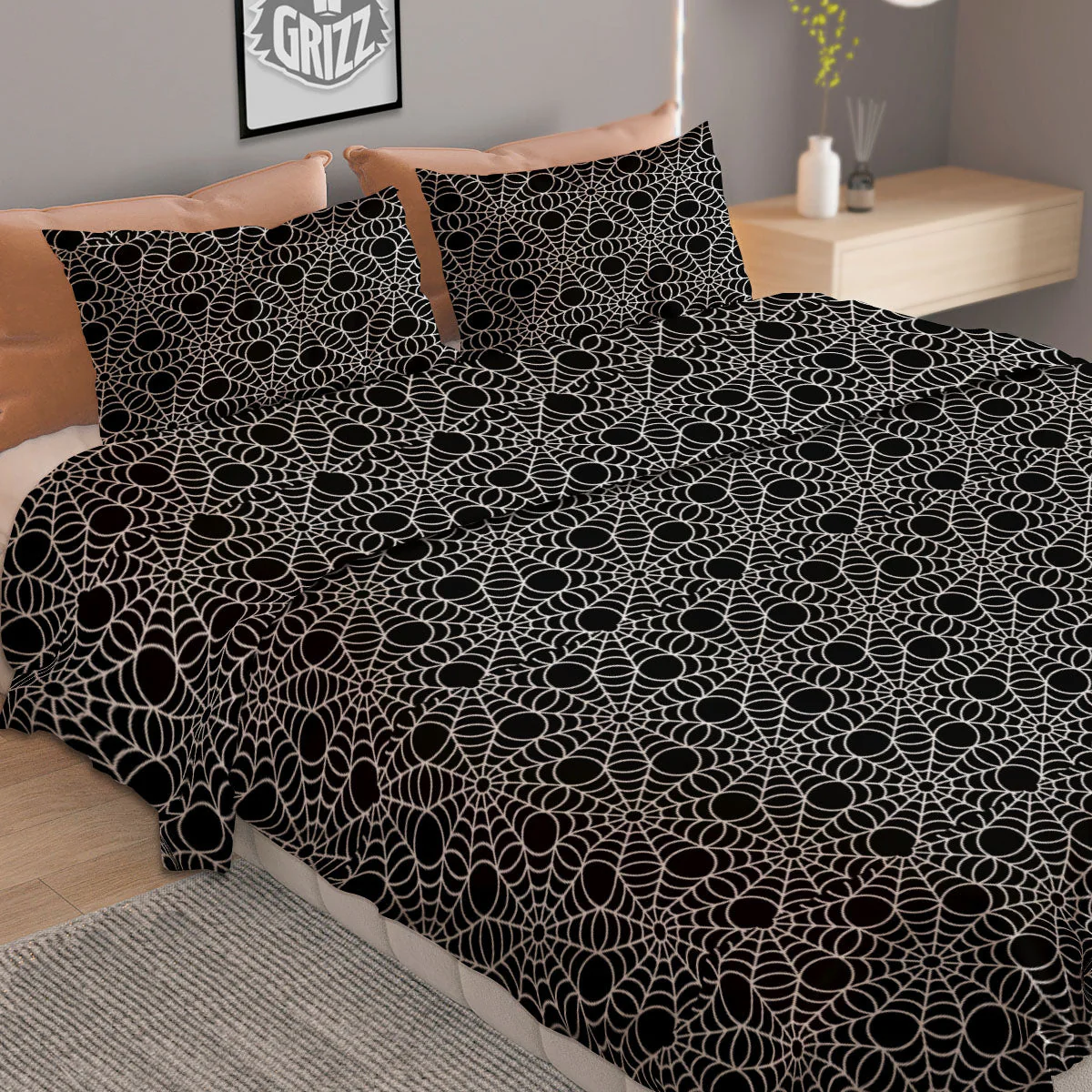 Spider Web Black Print Pattern Duvet Cover Bedding Set - Image 2