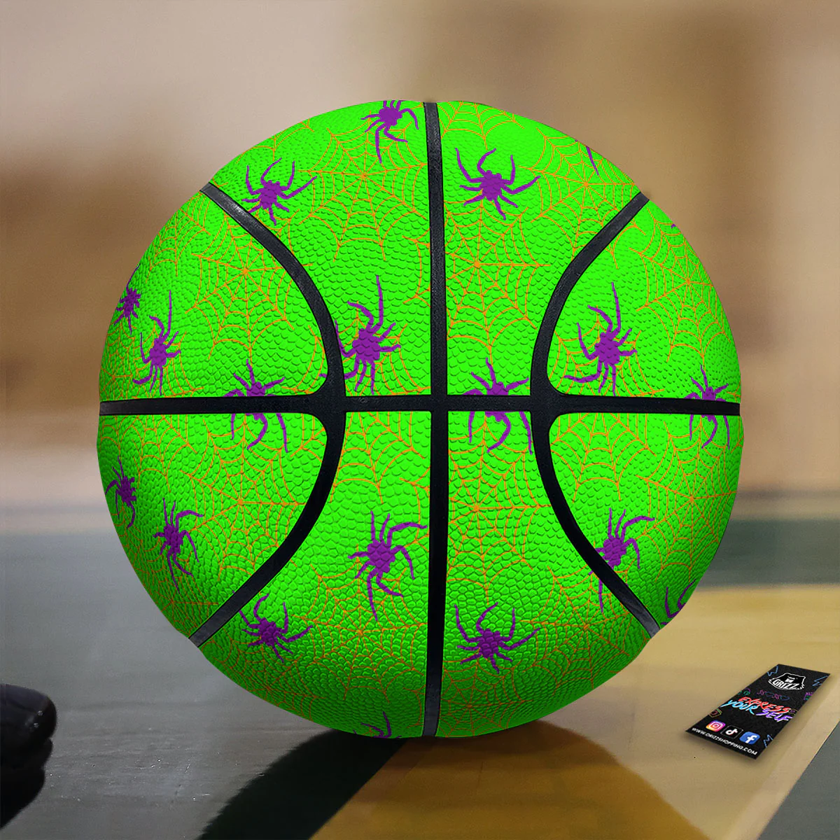 Spider Web Green And Purple Print Pattern Basketball