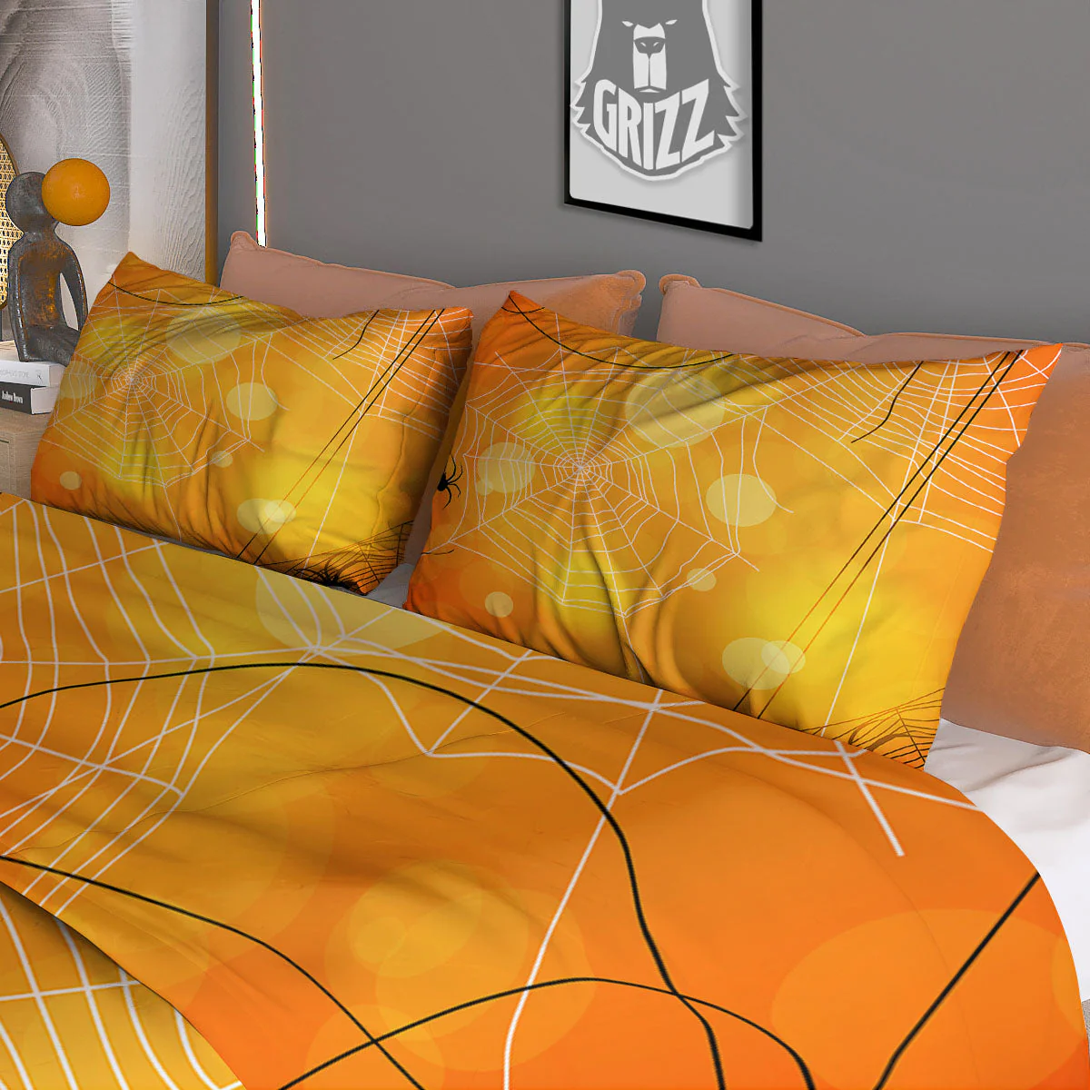 Spider Web Halloween Print Duvet Cover Bedding Set - Image 3