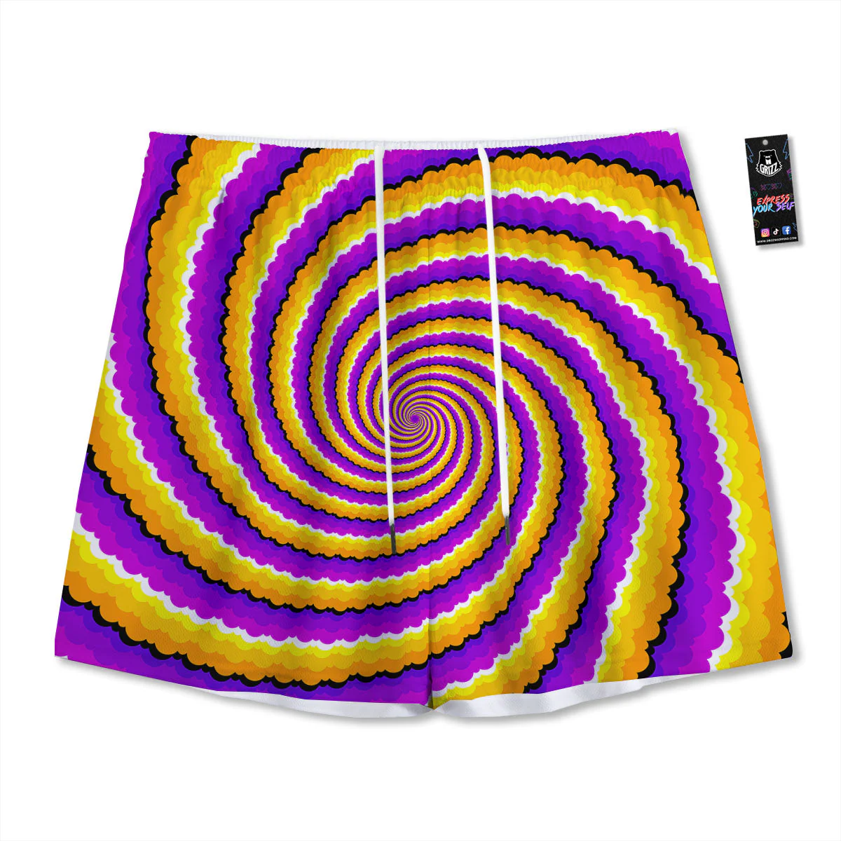 Spiral Illusion Yellow And Purple Print Mesh Shorts