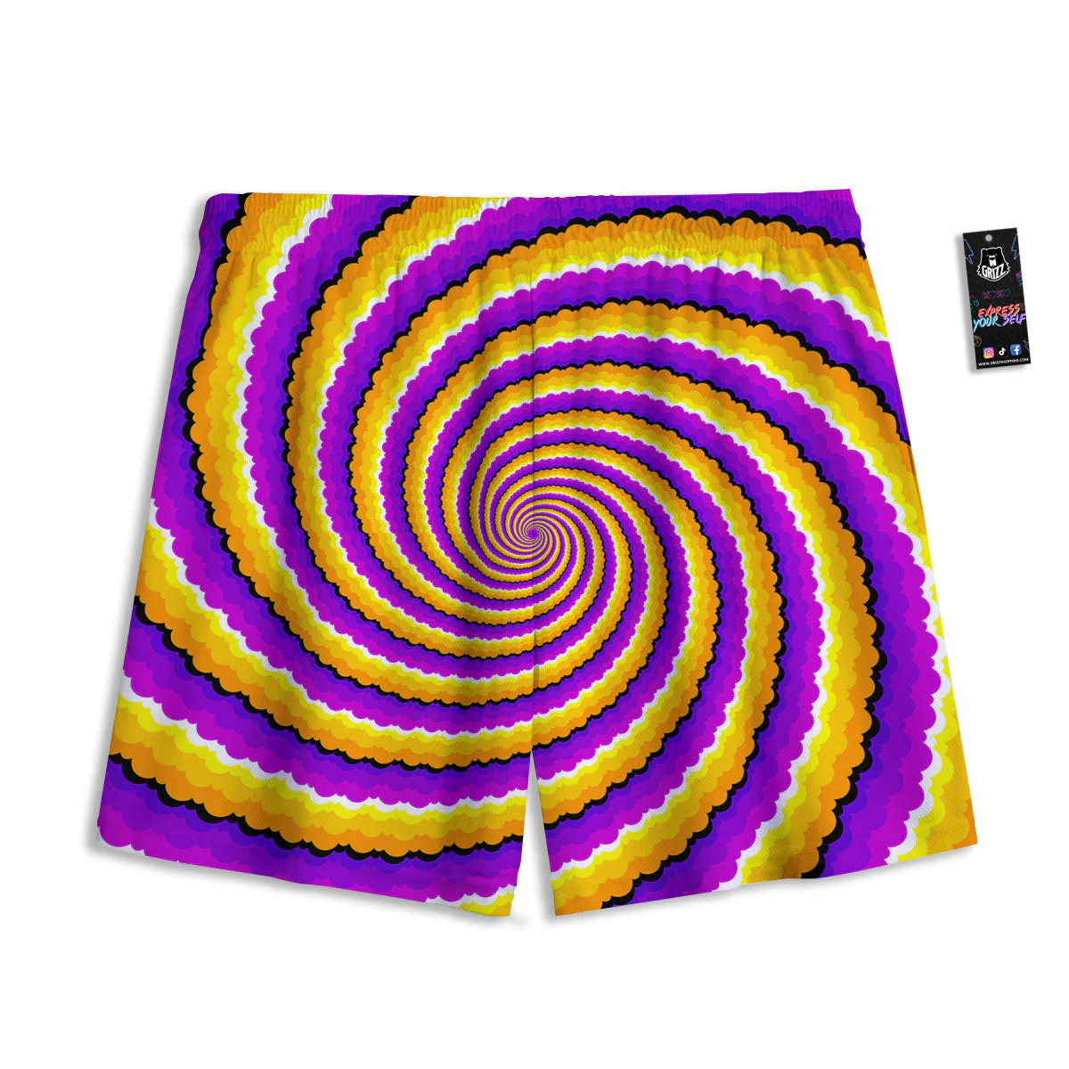 Spiral Illusion Yellow And Purple Print Mesh Shorts - Image 2