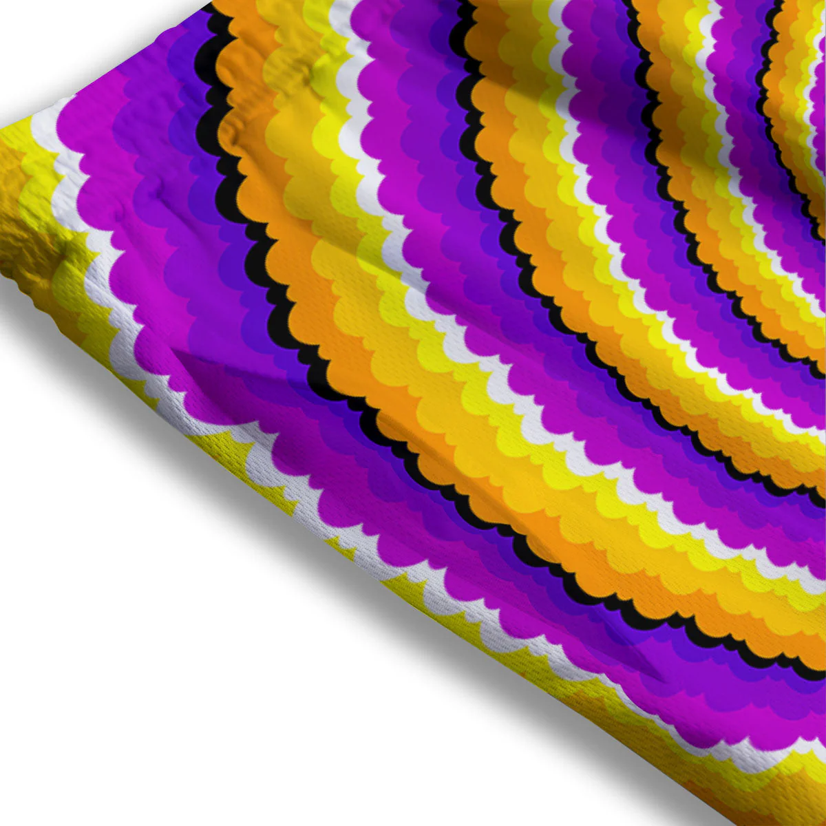 Spiral Illusion Yellow And Purple Print Mesh Shorts - Image 3