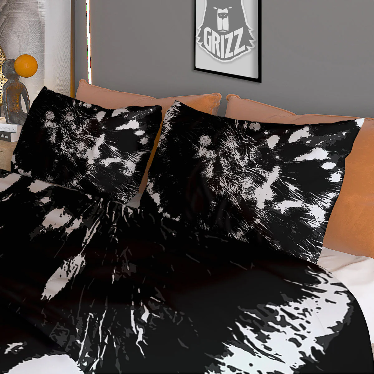 Spiral Tie Dye Black Backed Print Duvet Cover Bedding Set - Image 3