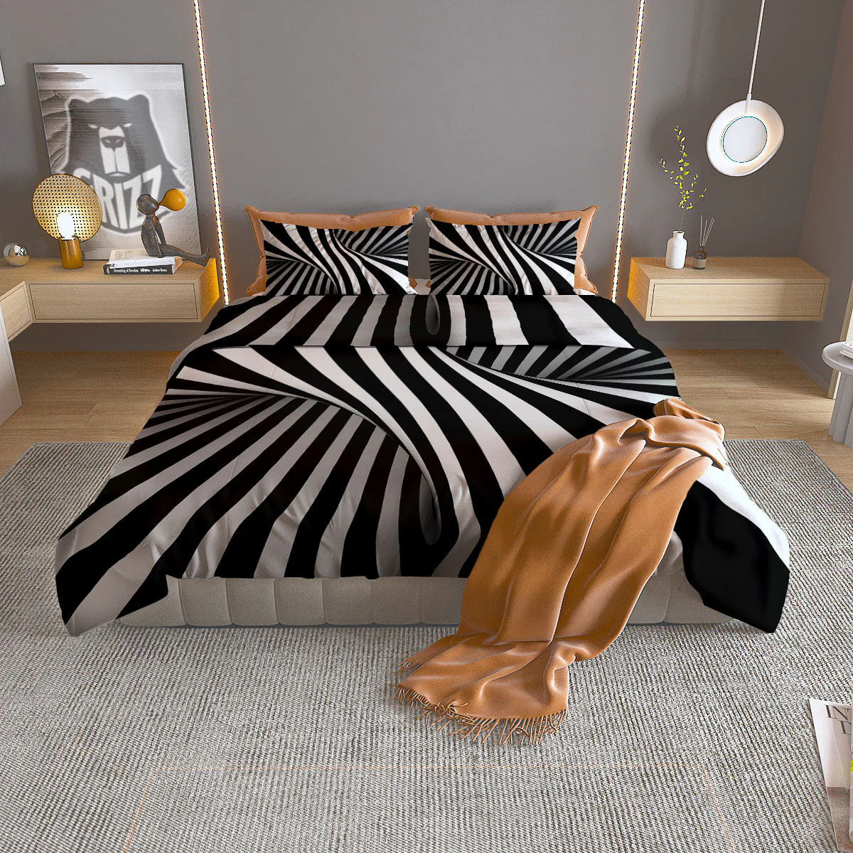 Spiral Twist Illusion White And Black Print Duvet Cover Bedding Set