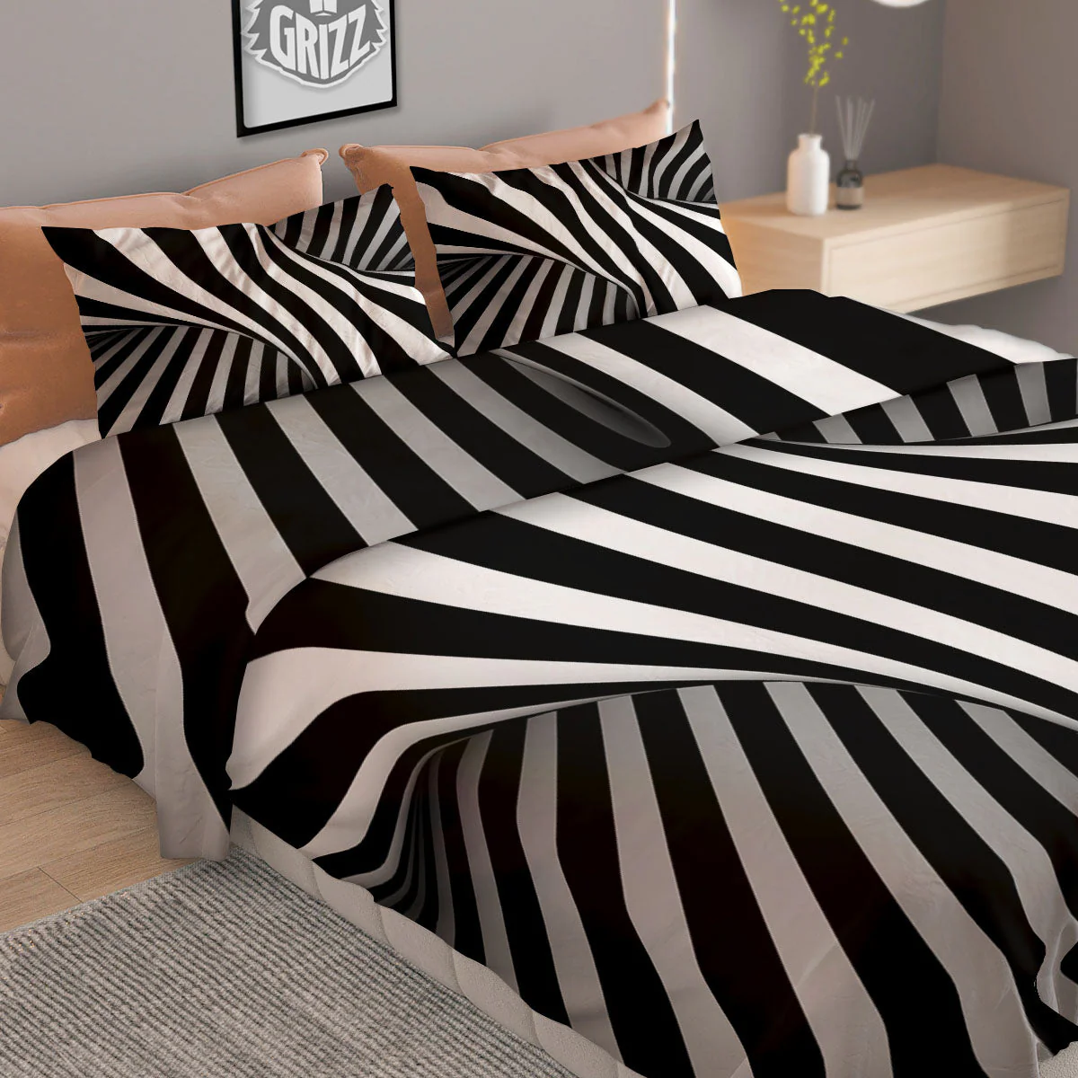 Spiral Twist Illusion White And Black Print Duvet Cover Bedding Set - Image 2