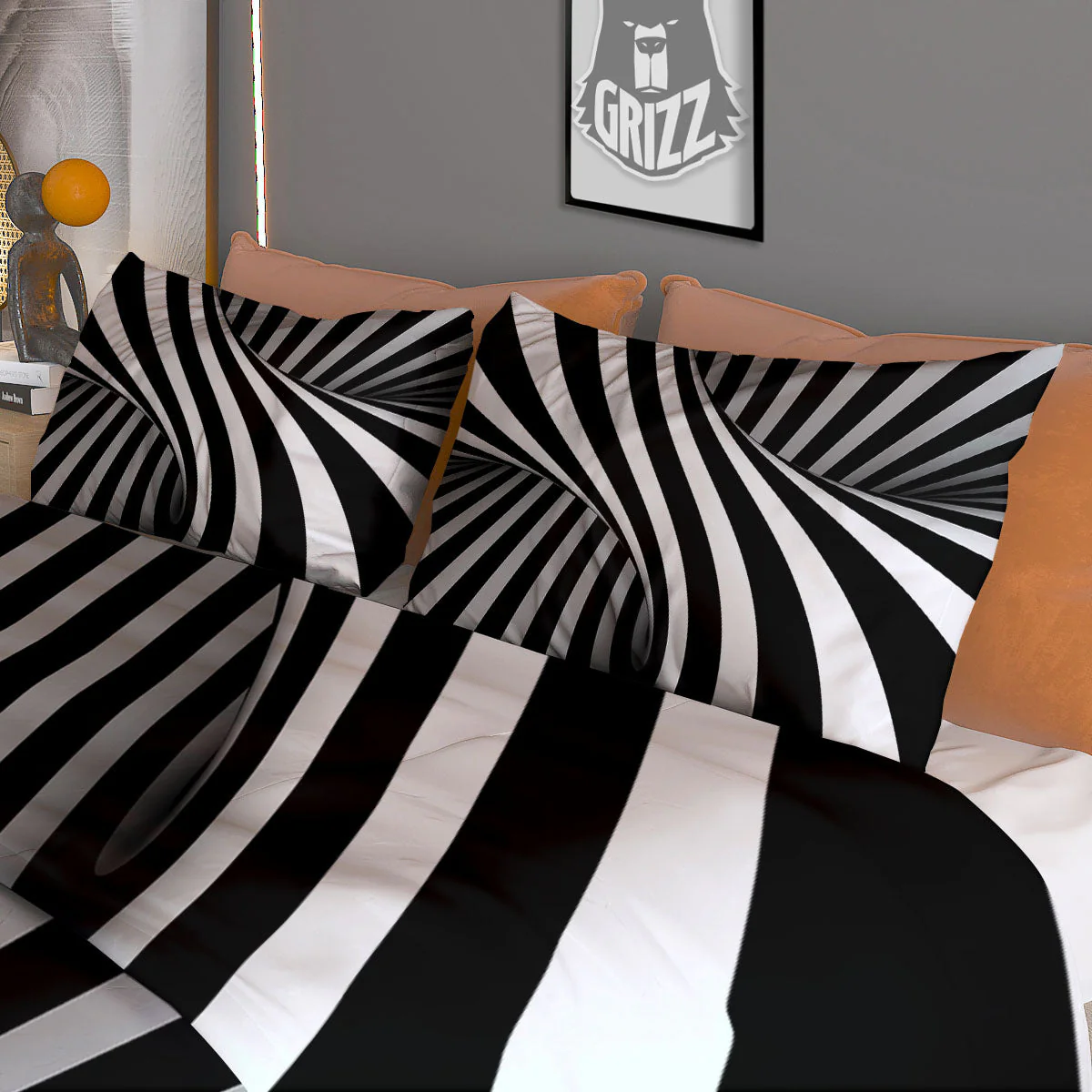 Spiral Twist Illusion White And Black Print Duvet Cover Bedding Set - Image 3