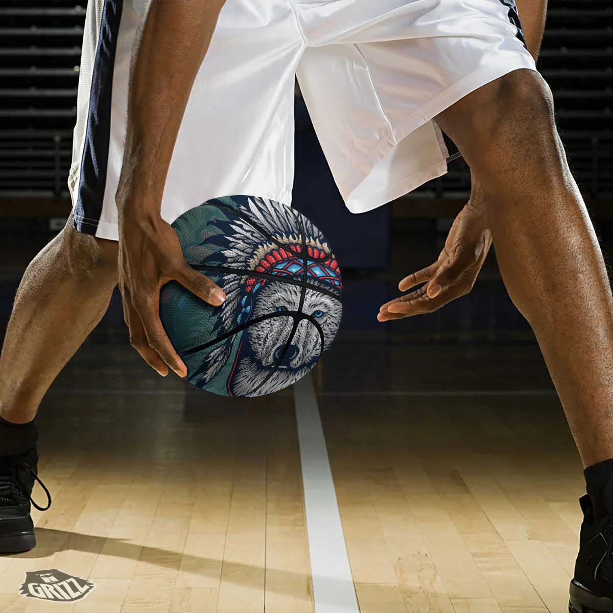 Spirit Animal Native American Wolf Print Basketball - Image 3