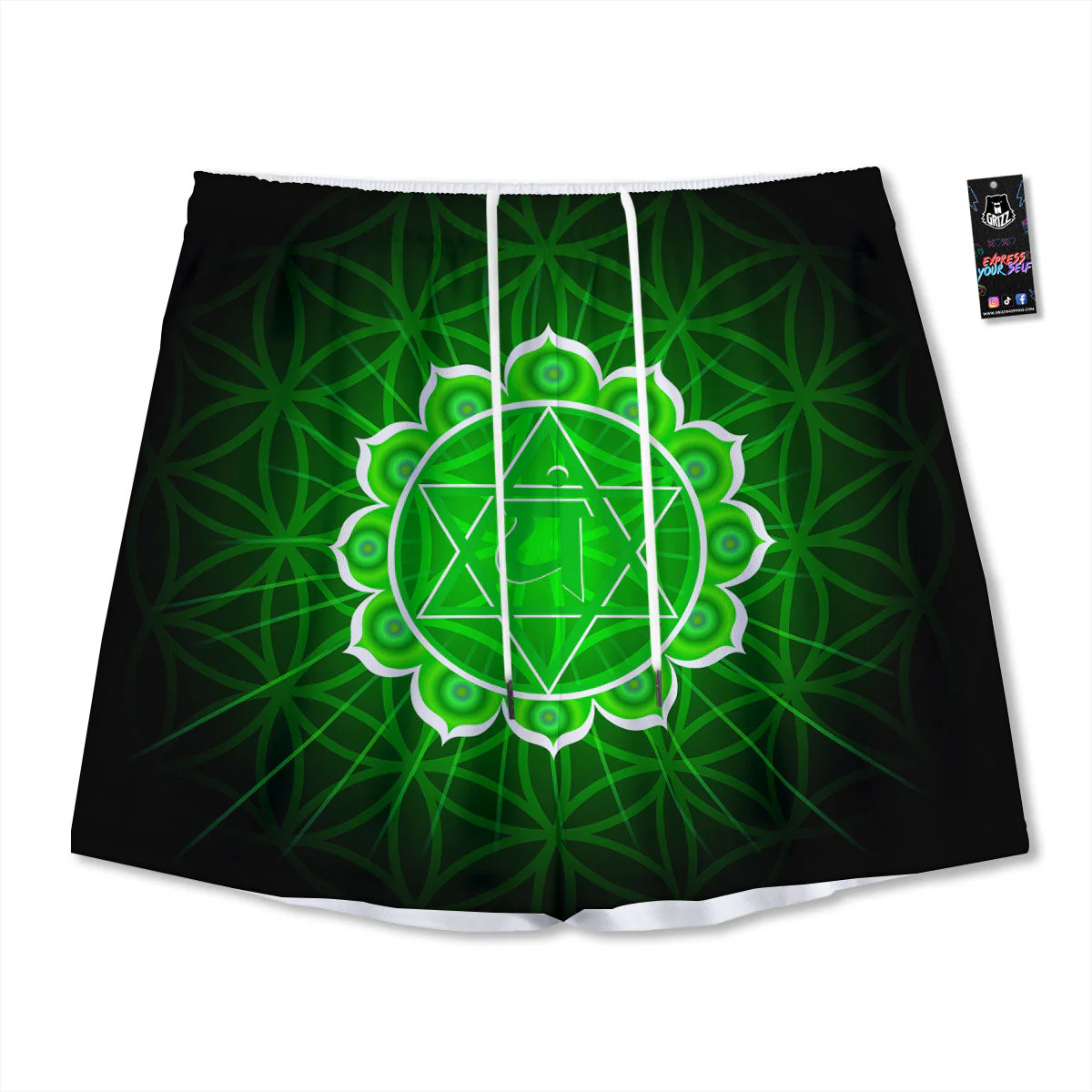 Spiritual Anahata Chakra Print Mesh Shorts