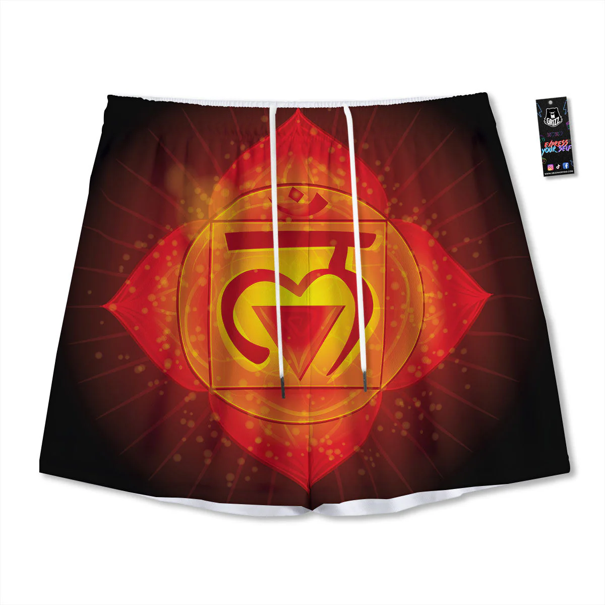 Spiritual Muladhara Chakra Print Mesh Shorts