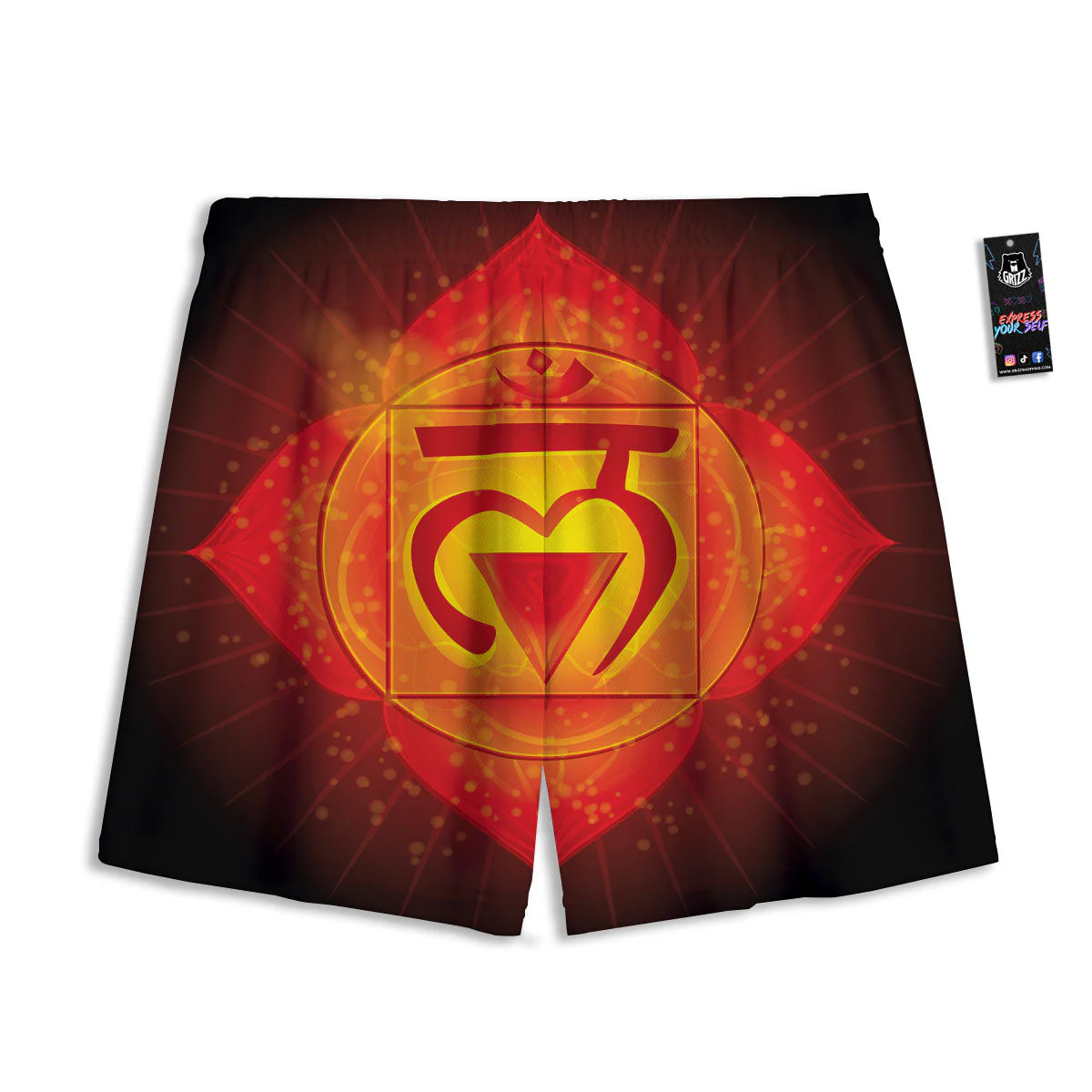 Spiritual Muladhara Chakra Print Mesh Shorts - Image 2