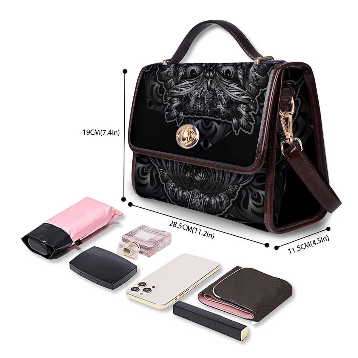 Spiritual Owl Sliver Print Women's Satchel Bag - Image 4