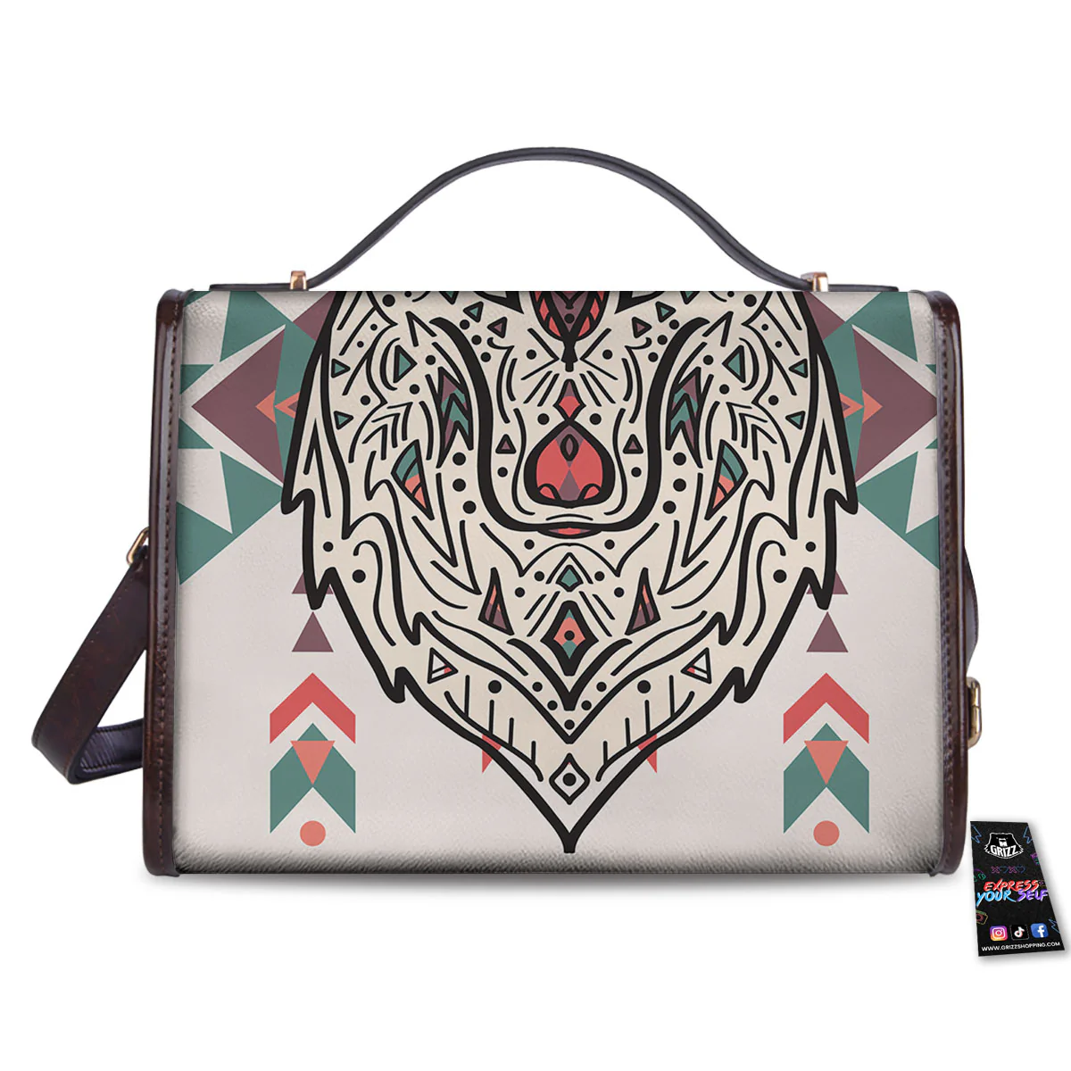 Spiritual Wolf Native American Print Women's Satchel Bag - Image 2